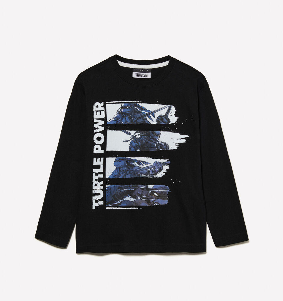 Black t-shirt with Teenage Mutant Ninja Turtles print - boys' long sleeve t-shirts - Black | Sisley Young image number 1